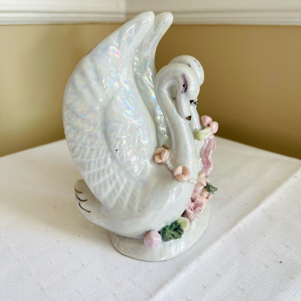 Double swan vase porcelain figurine